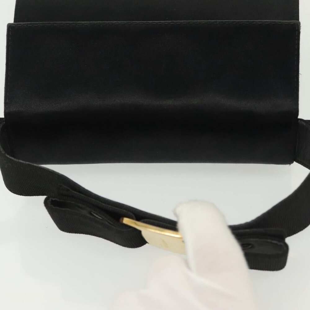 Authentic Salvatore Ferragamo Vala Shoulder Bag Satin Black Gold - Picture 13 of 16